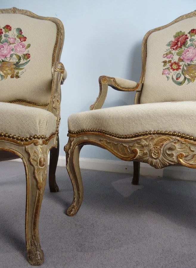 A Fine Pair Of Painted and Gilt French Armchairs (30).JPG